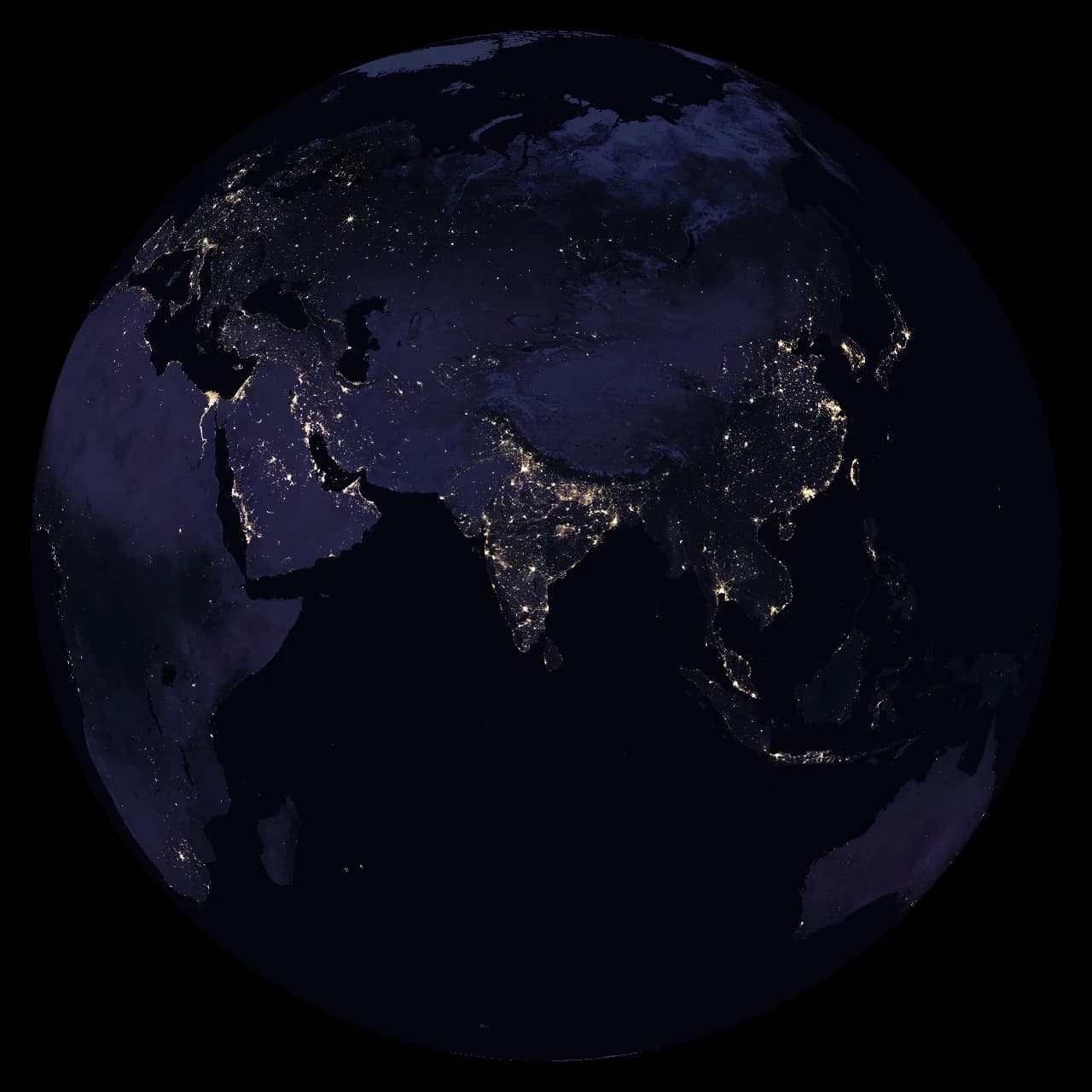 Earth centered on Asia and the Indian Ocean